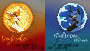 Daybreaker/Nightmare Moon Glow-In-The-Dark Pins