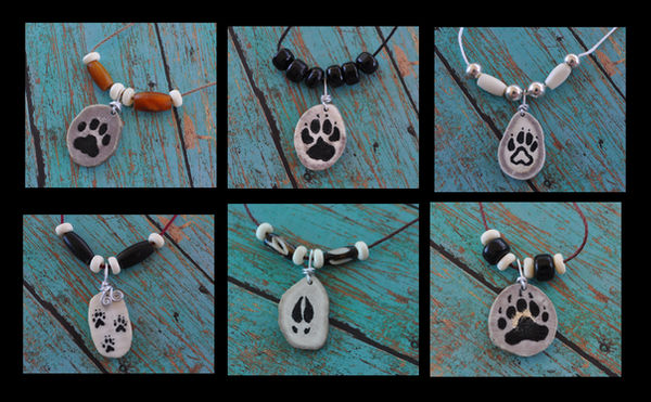 Hand Inked Deer Antler Paw Print Necklaces