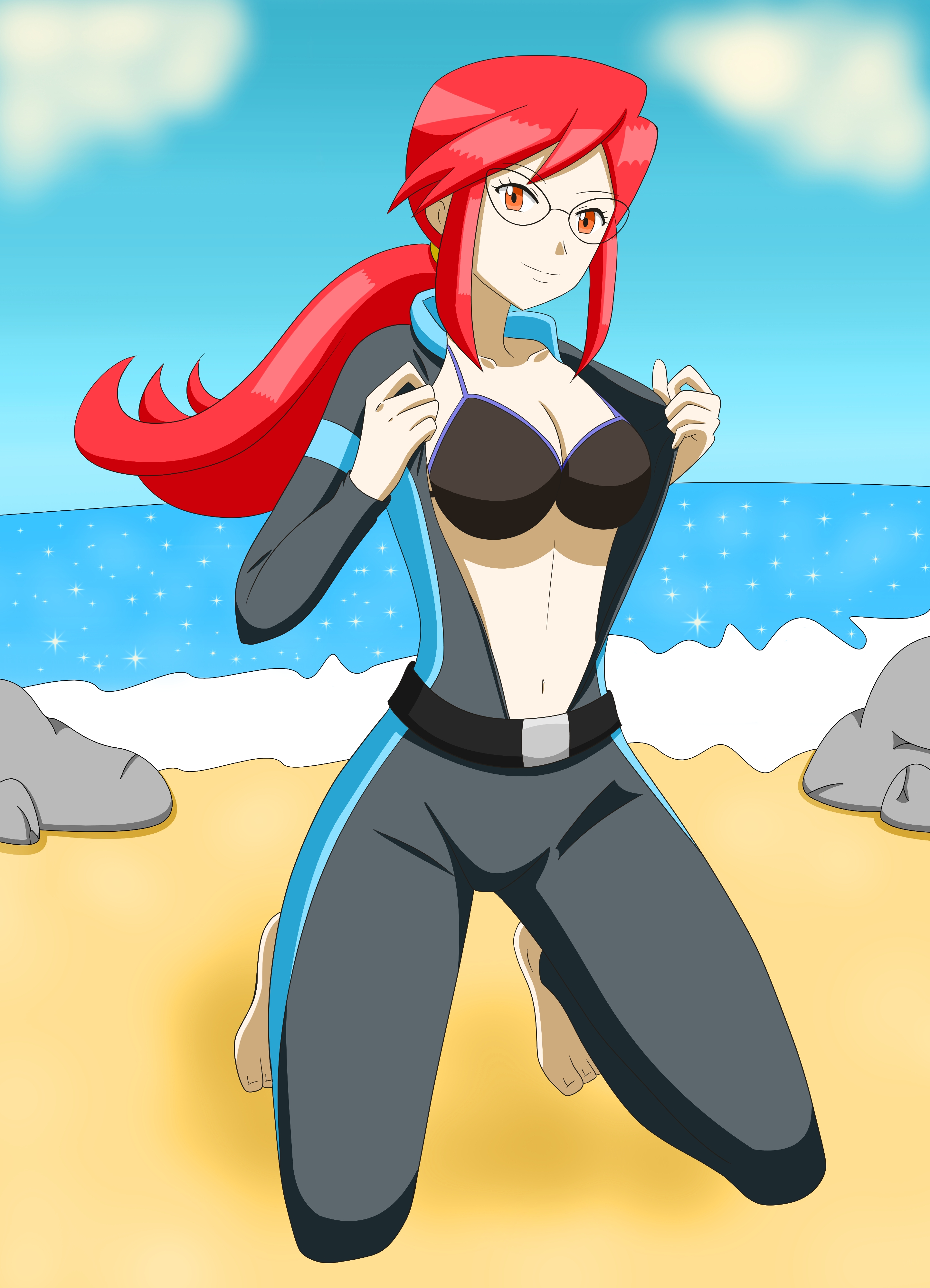 Pokemon - Lorelei Taking Off her Wetsuit