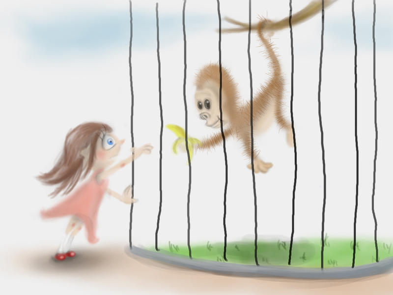 Monkey and girl