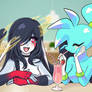 Anna and Spaicy drinking a shake