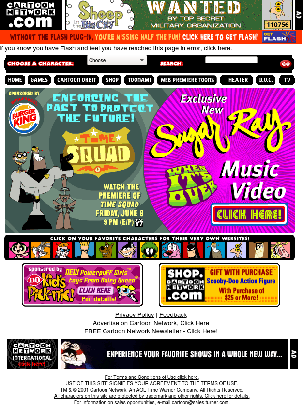 Cartoon Network in 2001 - Web Design Museum