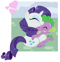 Rarity and Spike snuggles