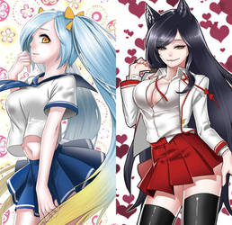 High school girls: Sona and Ahri