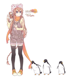 Girl and Penguins render