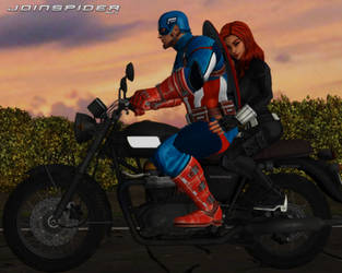 Steve and Natasha together on a motorcycle by JoinSpider