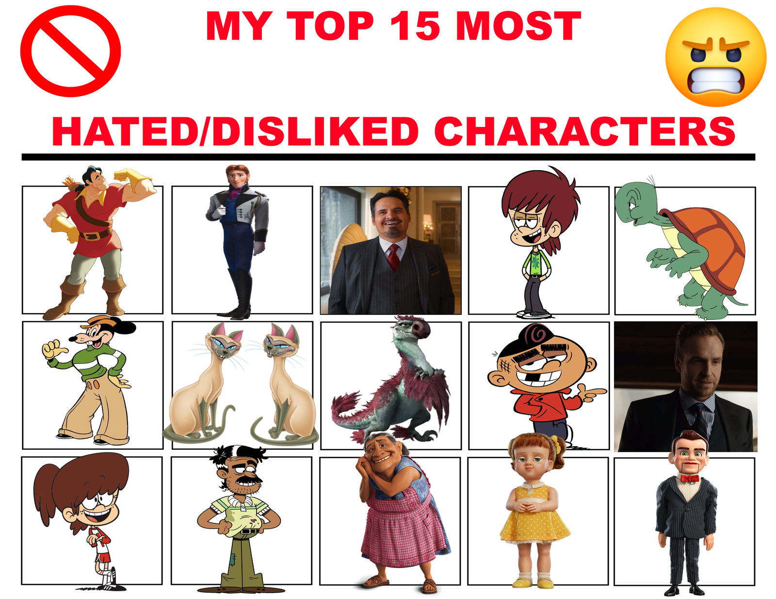 My Top 15 Most Hated/Disliked Characters by aaronhardy523 on DeviantArt