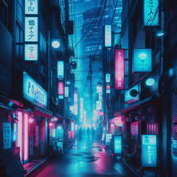 www.fineaiart.art --- ----- --- Blue Tokyo Alleys 