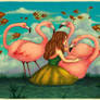 A girl and flamingos