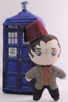 11th Doctor Who w/fez Cross Stitch Doll Stitched