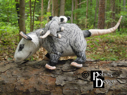 Virginia Opossum Family in 3D Cross Stitch
