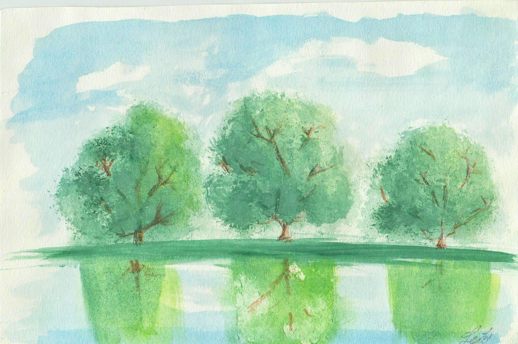 Watercolor painting of trees