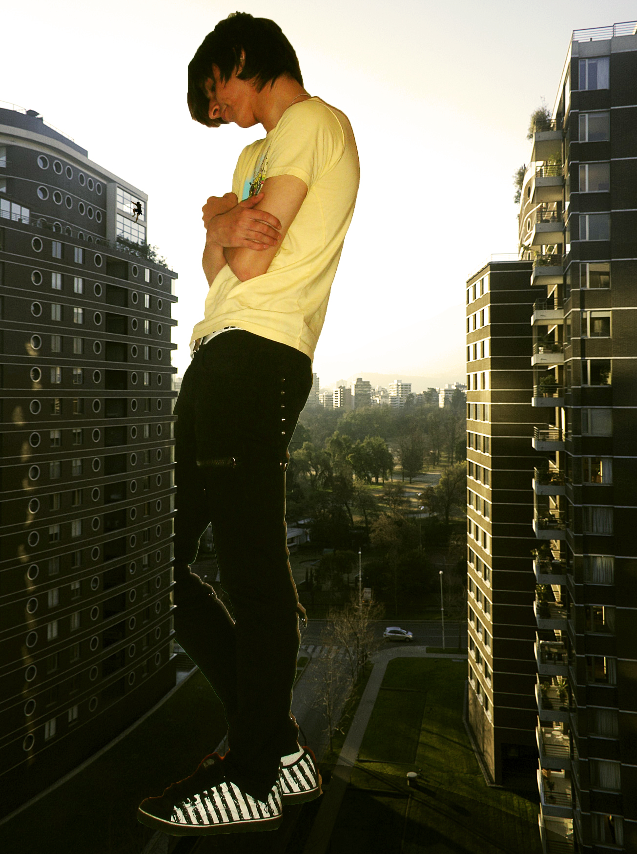 Giant checking out the tiny climber