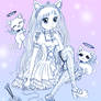 Frilly Girl with Angel Cats