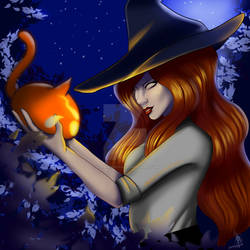 Witch and the cat pumpkin