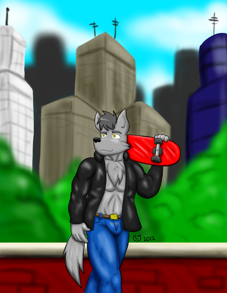 Commission: Skateboarding Wolf