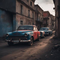 Old Abandoned Town With Old Cars Dark And Desolate