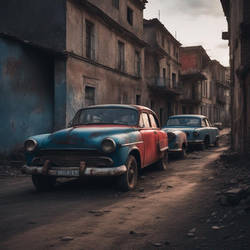 Old Abandoned Town With Old Cars Dark And Desolate