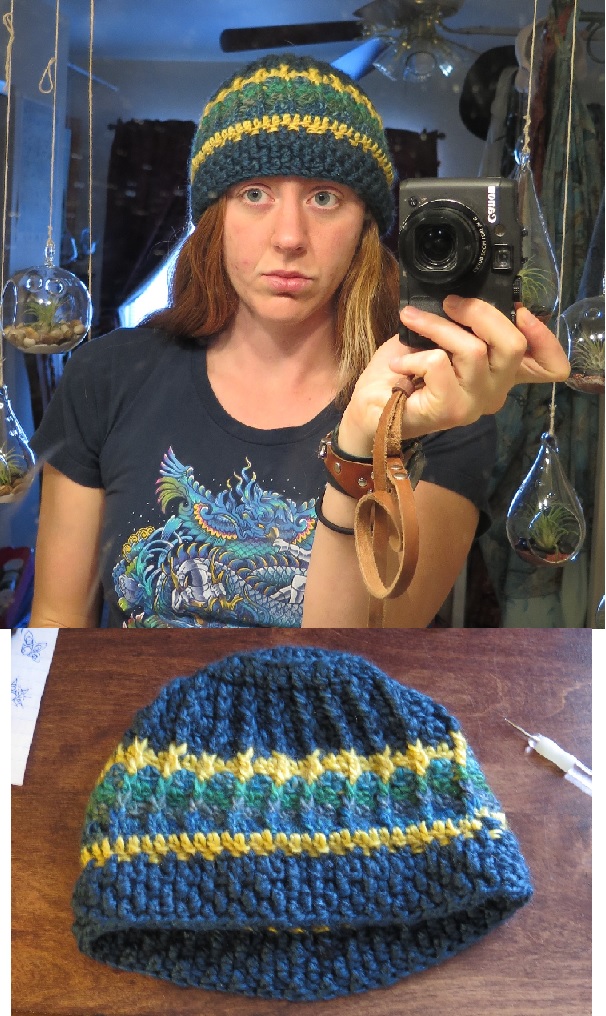 Crochet hat - blue and yellow