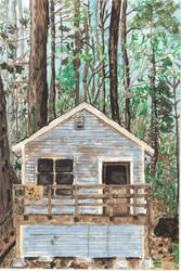 Forest cabin painting