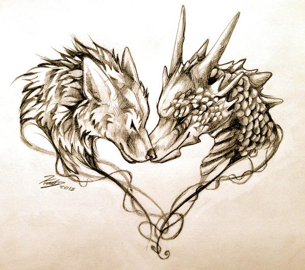 Dragon And Wolf Tattoo Design