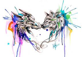 Dragon and Wolf Color Splash Design