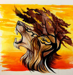 Lion and Acacia Tree