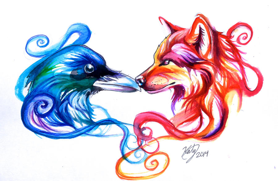 photo Drawing Ice Wolf And Fire Wolf ice raven and fire wolf tattoo by.