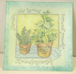 Decoupage plate - herbal garden