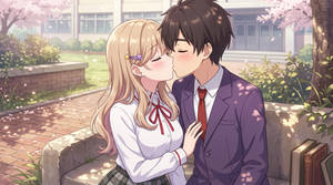 Ajisai and Rentaro kissing