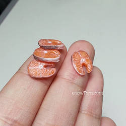 1:12 scale miniature raw salmon steaks