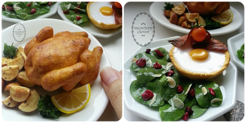 1:3 scale miniature Roast Chicken and Egg Tartlets