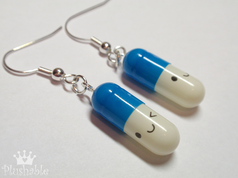 Happy pill earrings - blue 1