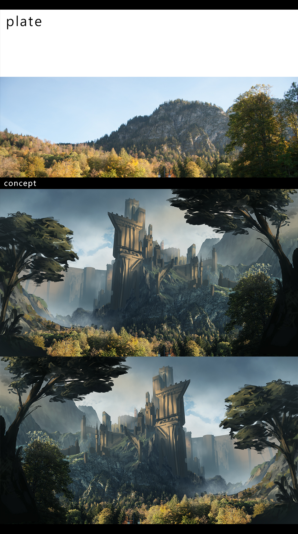 Ancient walled kingdom matte painting concept