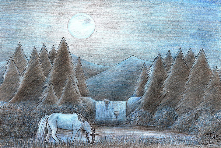 Moonlight Pond - Grazing Unicorn