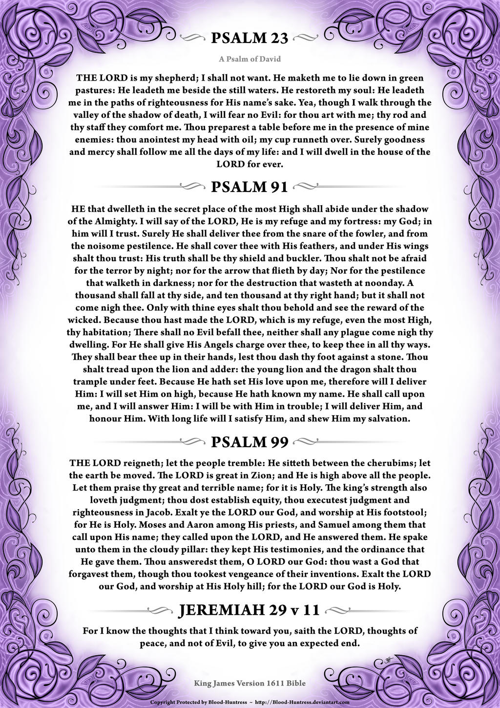 Psalm 23, 91, 99 + Jeremiah 29 v 11 Purple Version