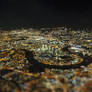 Tilt shift of Canary Wharf at night