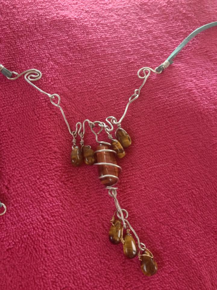 Tiger Eye and silver plated copper necklace.