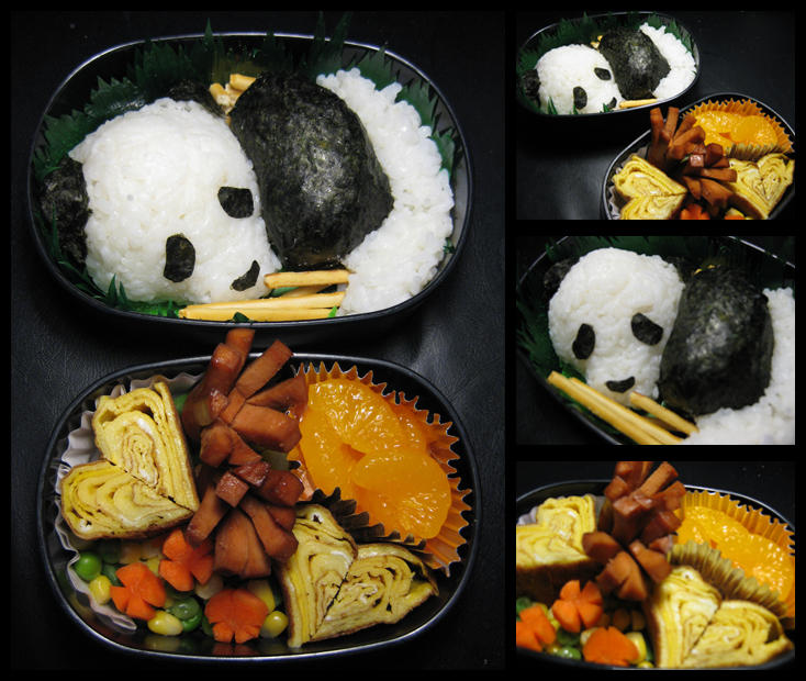 Panda and Hearts Bento by sake-bento