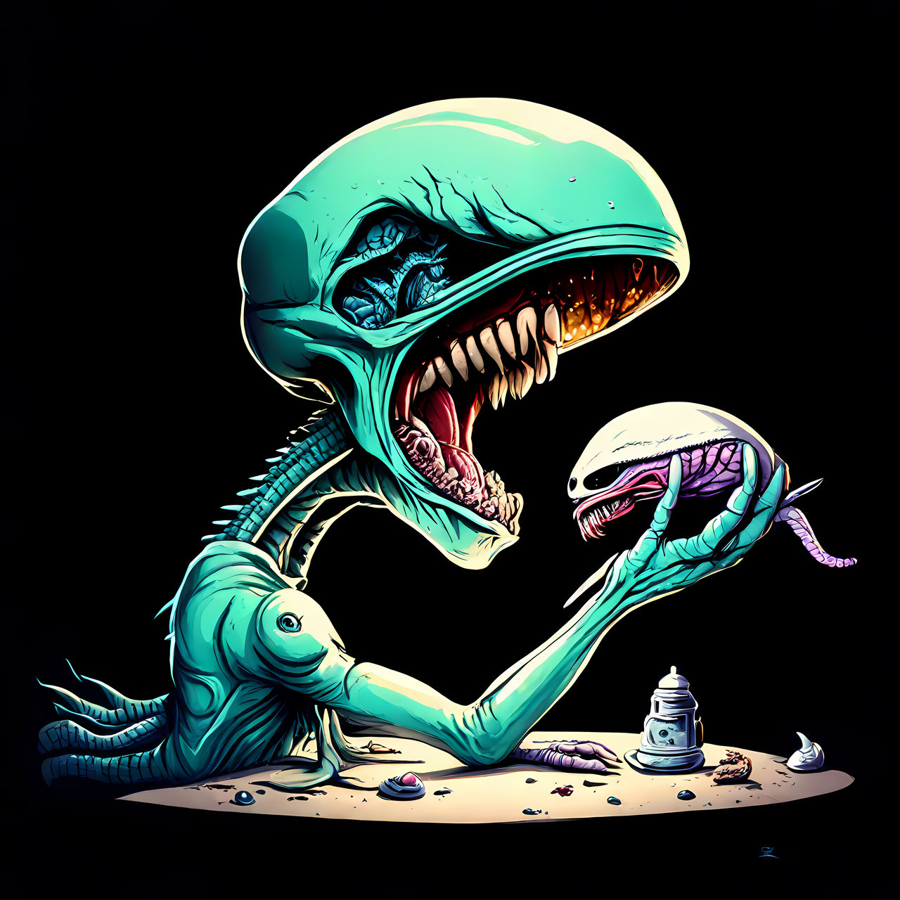 Crazy, creepy dinner with an alien by DEVDES-LPZ on DeviantArt