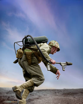 A U.S. Marine flamethrower,Battle of Iwo Jima