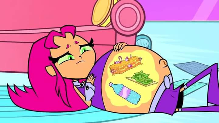 Starfire Over Inflation Starfire Belly Full of Food by InflationVideo on DeviantArt