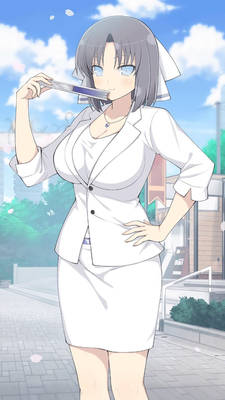 Yumi in a white business attire