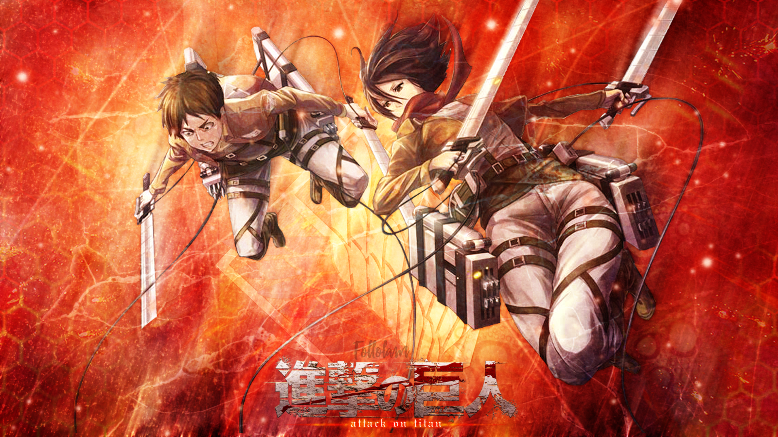 Attack On Titan Wallpaper Eren And Mikasa by Follolam on DeviantArt Attack On Titan Wallpaper Eren And Mikasa by Follolam on DeviantArt