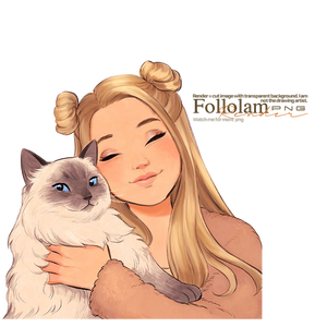 Blonde girl with birman cat RENDER PNG