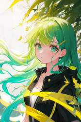 A lovely girl, with pretty long green hair