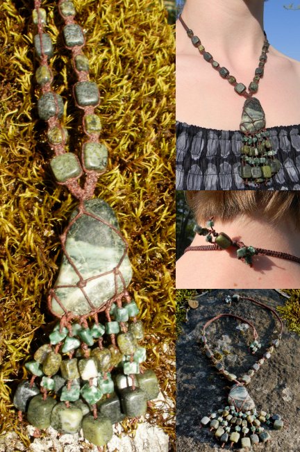 Brown Mint Stone/Macrame Necklace