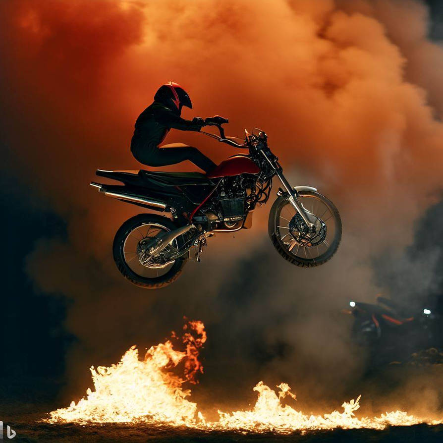 Motorcycle Jump Over Fire (AI) by TorpedoBoat on DeviantArt