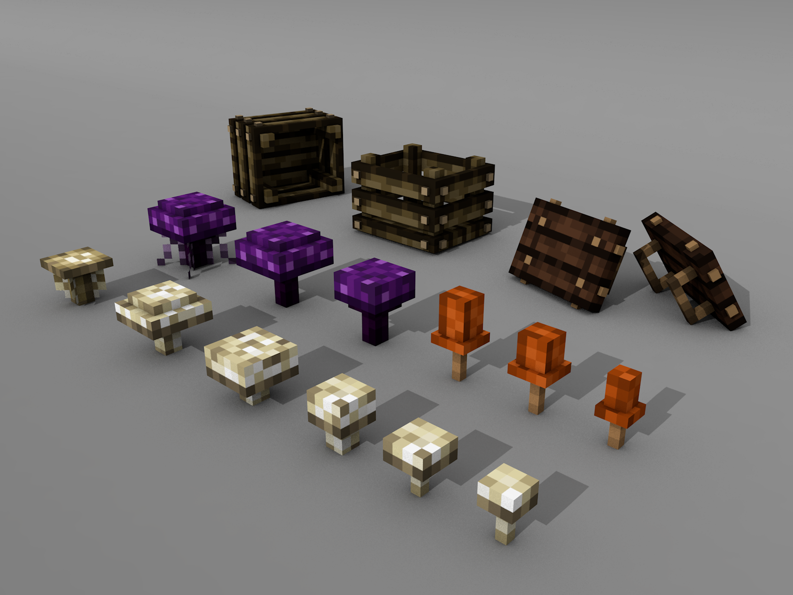 Mushrooms, crate and ... manure compressor