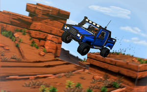 Pickup truck racing in a mesa